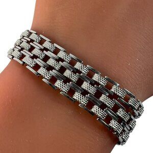 Vintage Goldette Textured Polished Multi Chain Link Silver Tone 7.25" Bracelet
